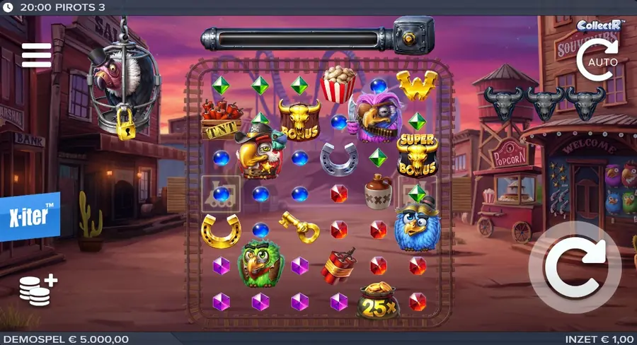 Pirots 3 demo – förhandsvisning av Wild West-rutnätet